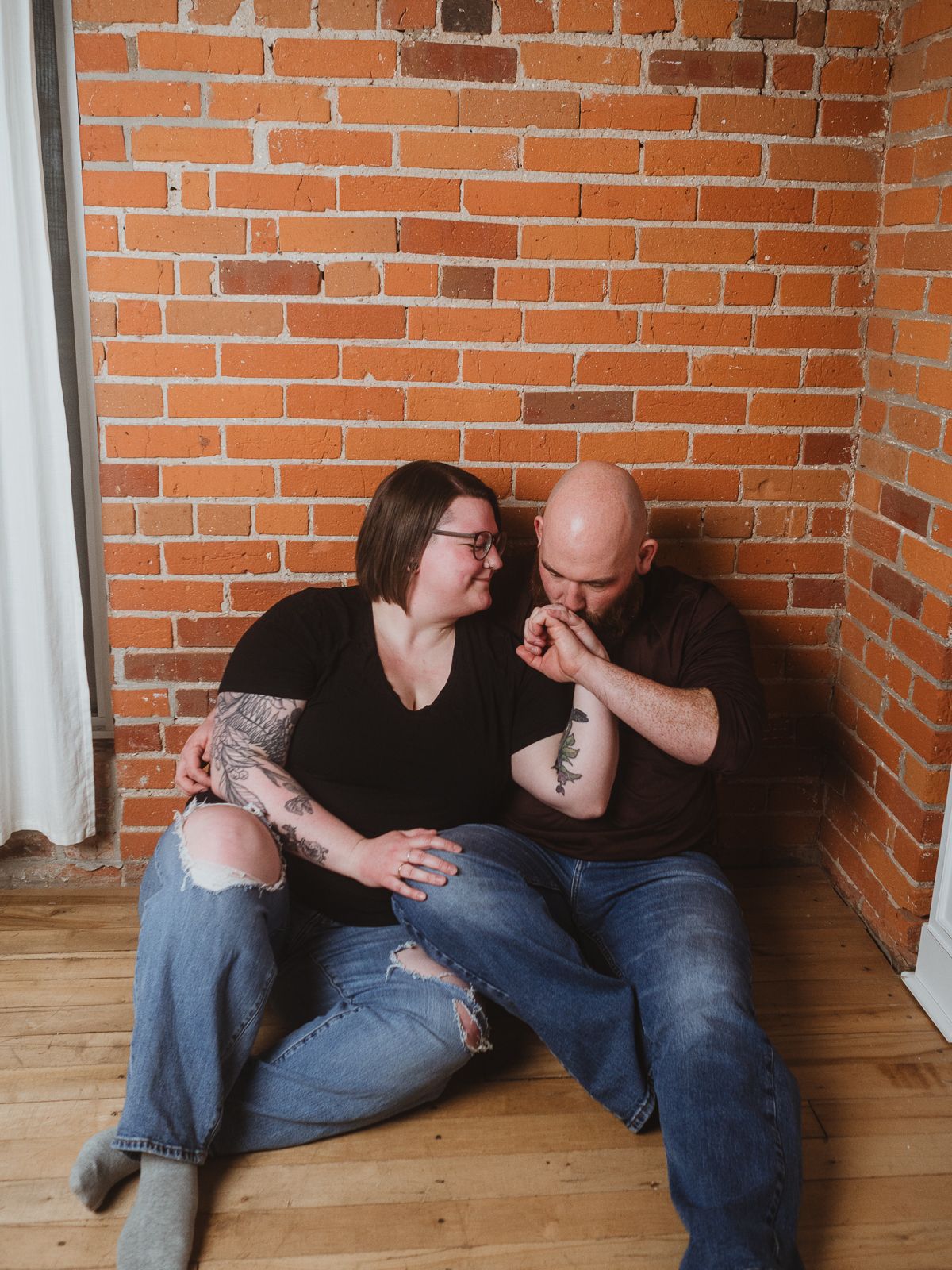 Cozy couples photography session in studio