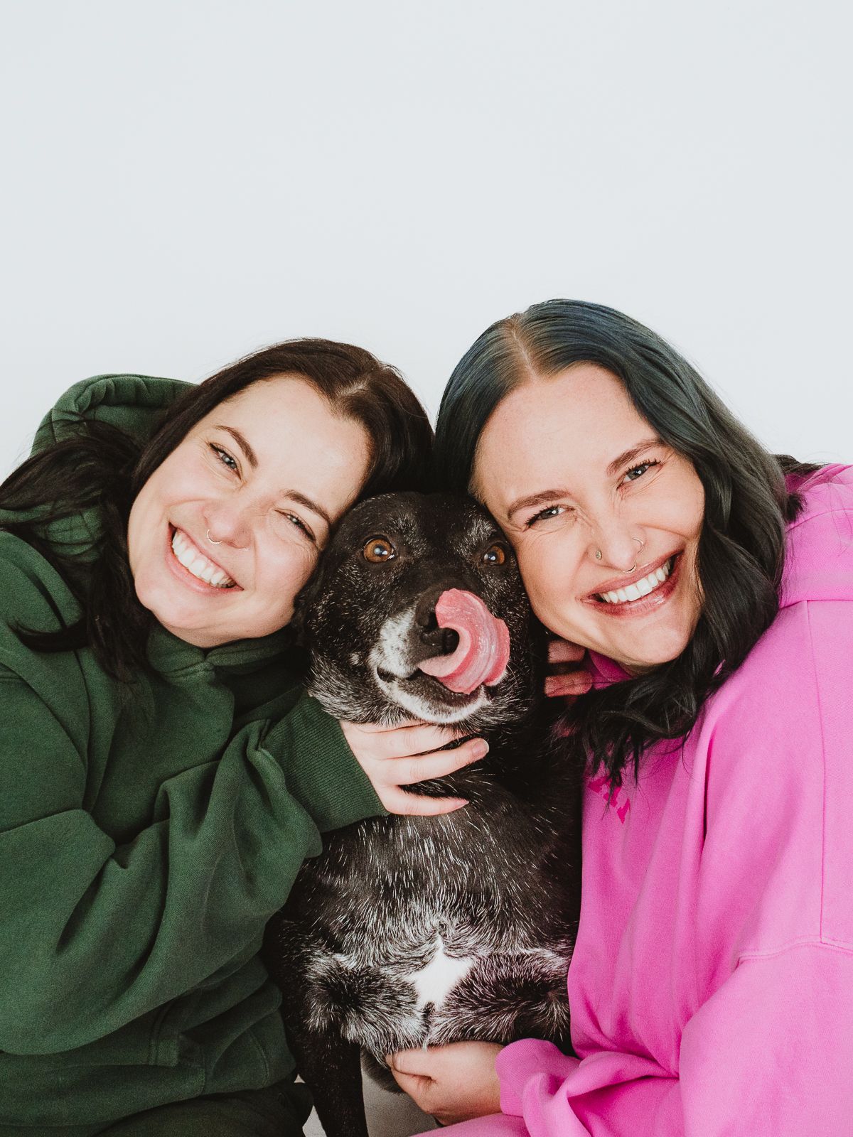 Couples photography session with dog in studio