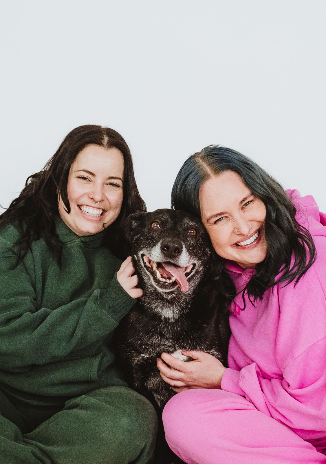 Couples photography session with dog in studio