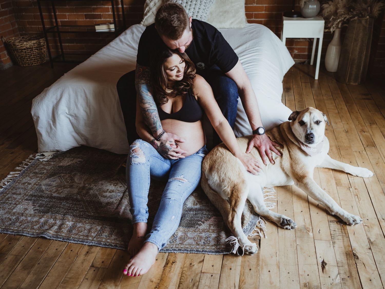 Soft studio maternity portrait with window light