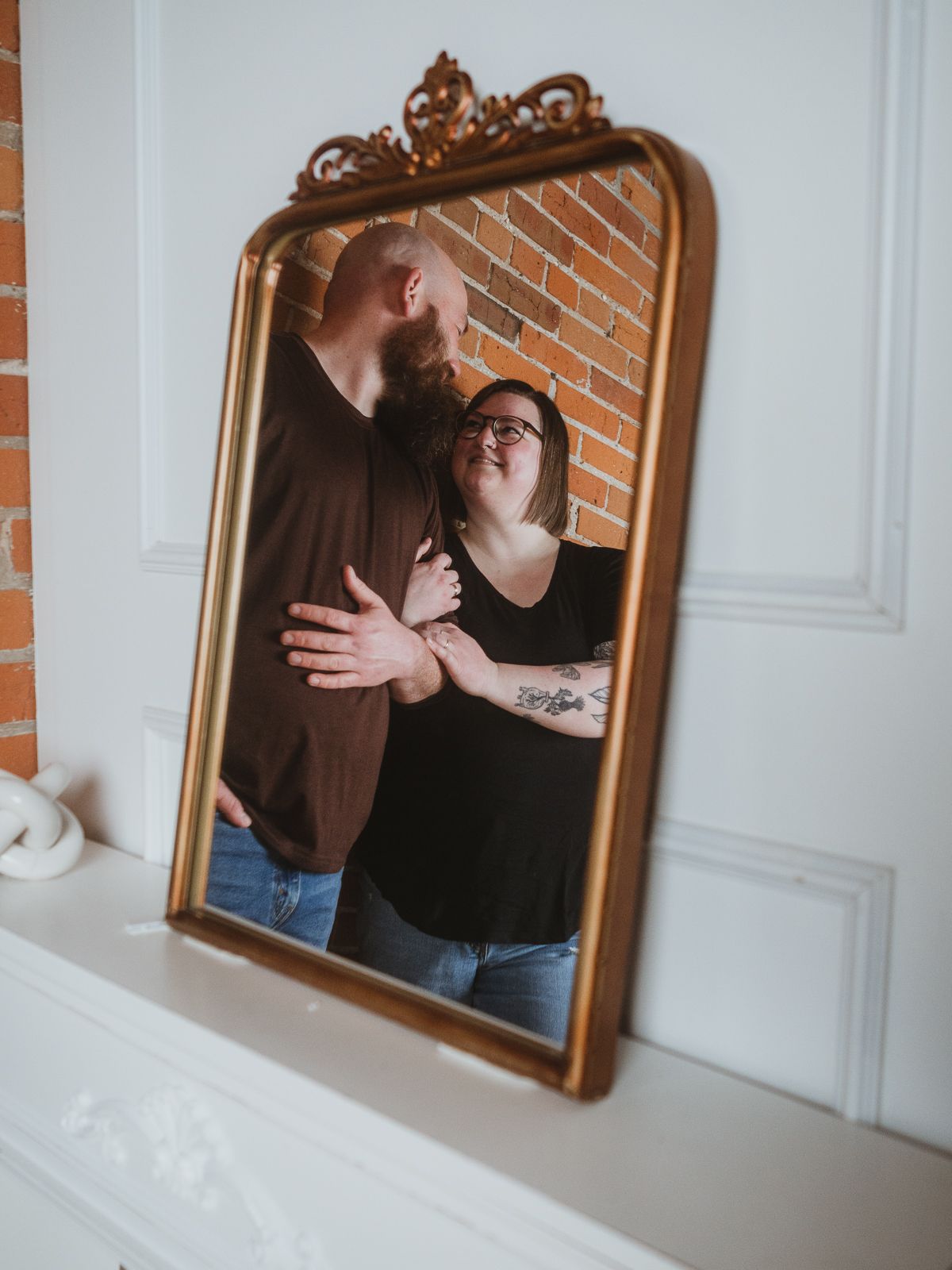 Cozy couples photography session in studio