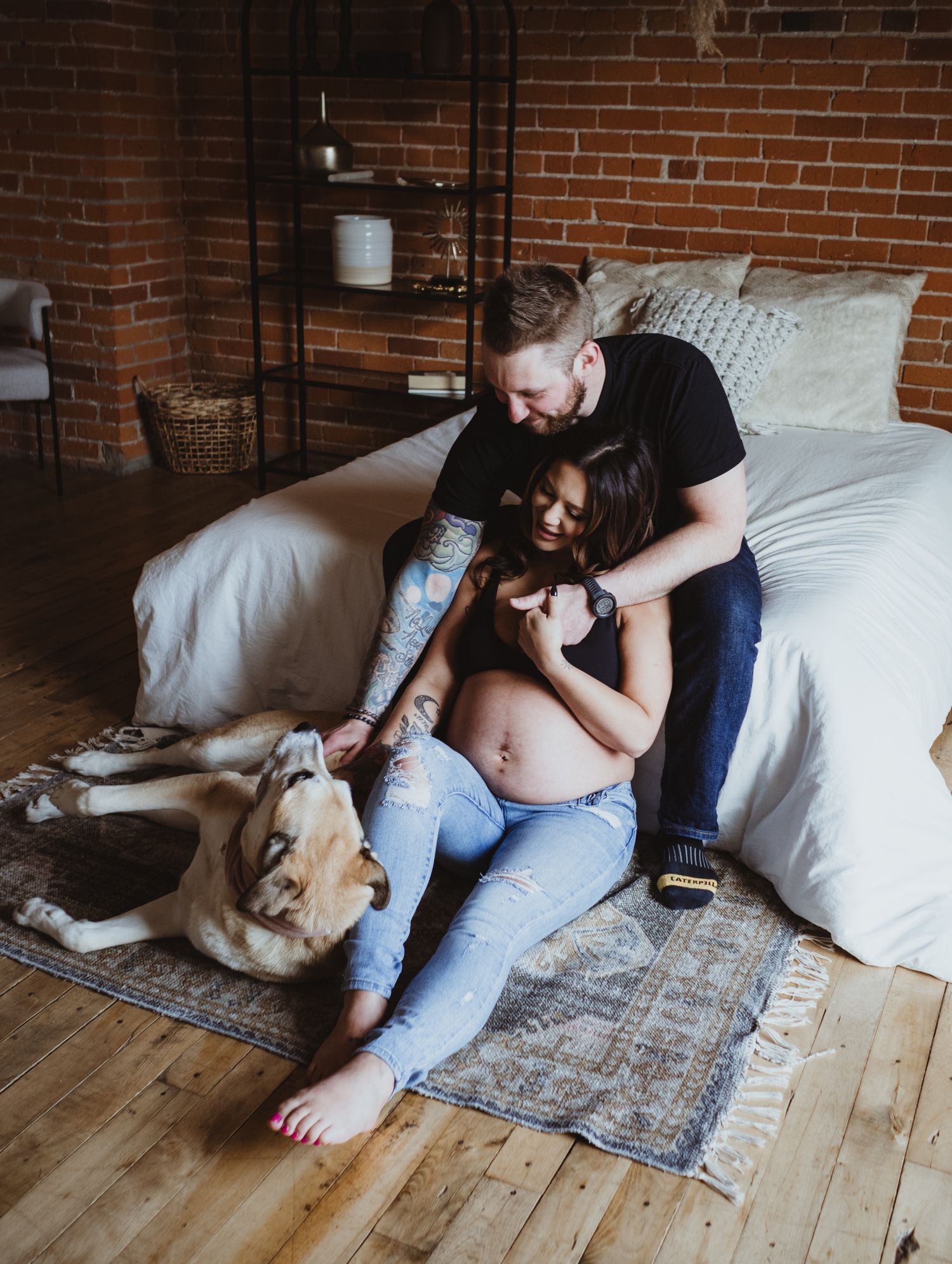 Soft studio maternity portrait with window light