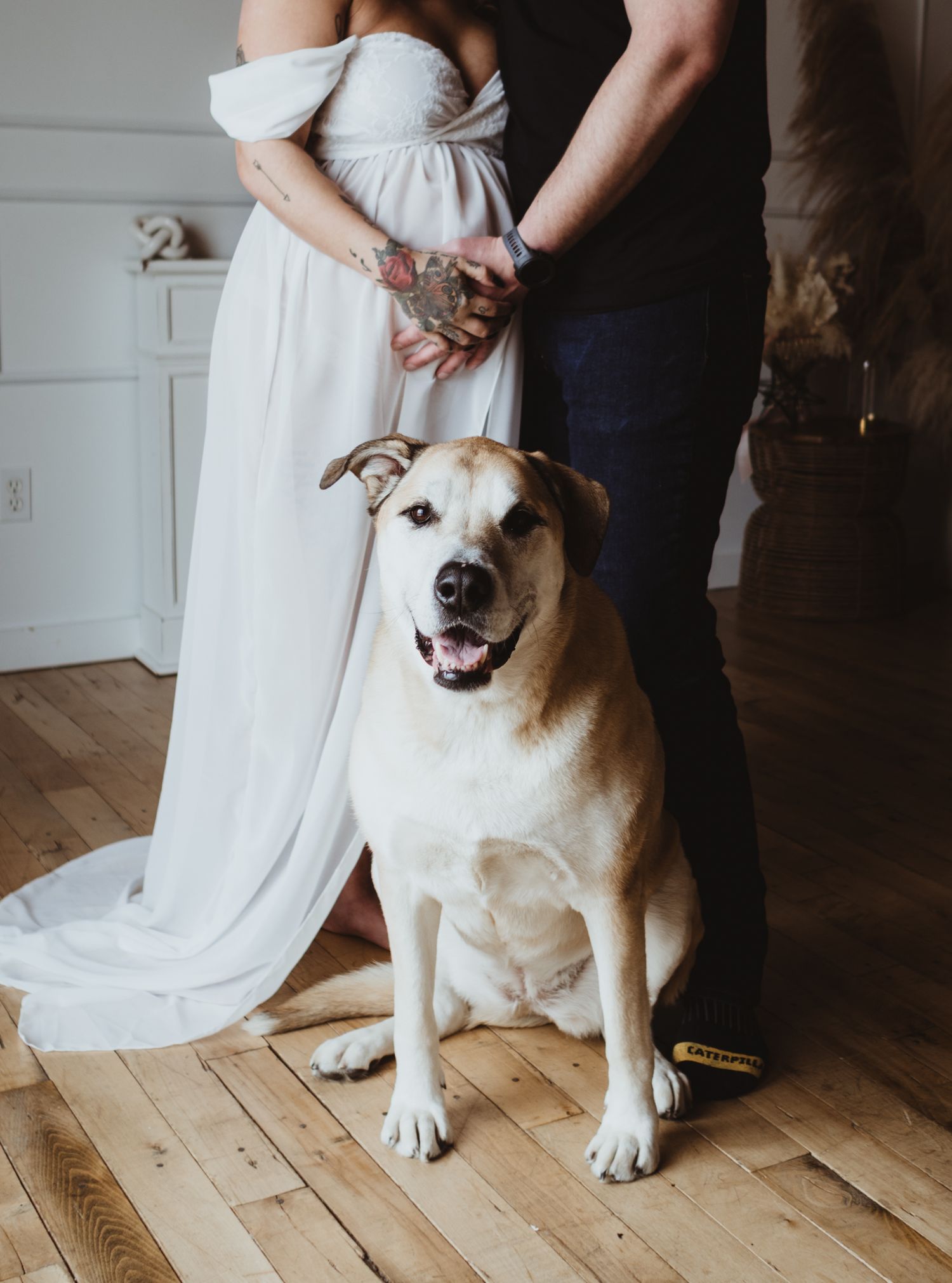 Soft studio maternity portrait with window light