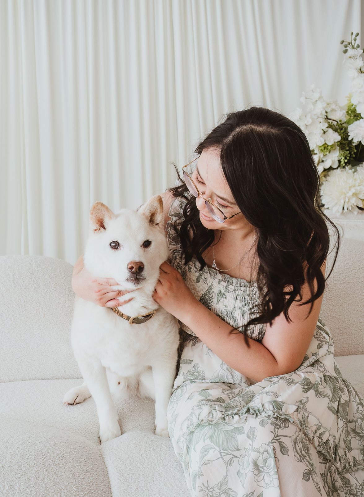 Beautiful connection between woman and dog during a pet photography session in Stony Plain, Alberta.