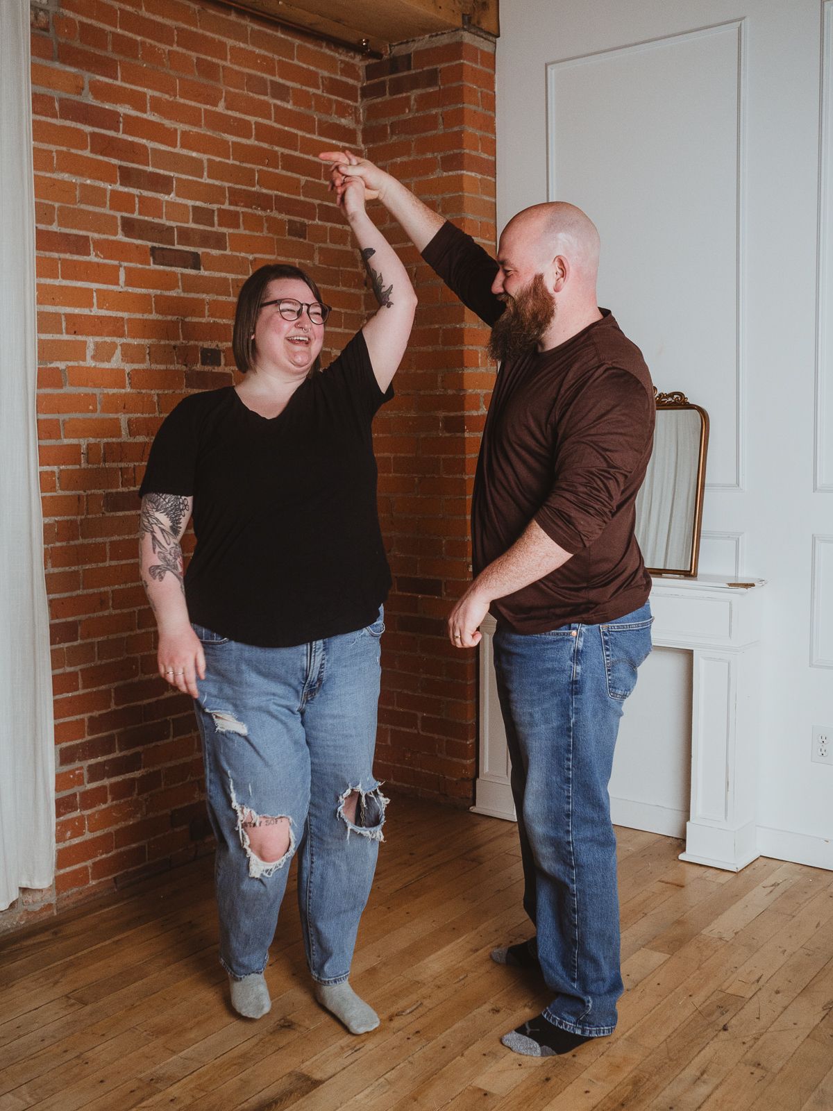 Cozy couples photography session in studio