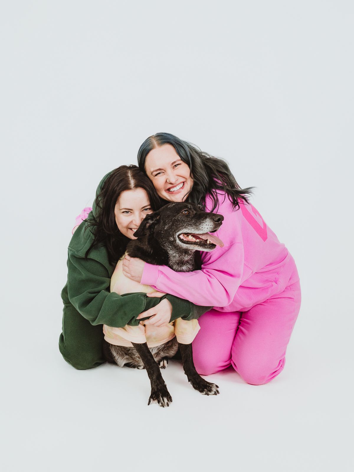 Couples photography session with dog in studio