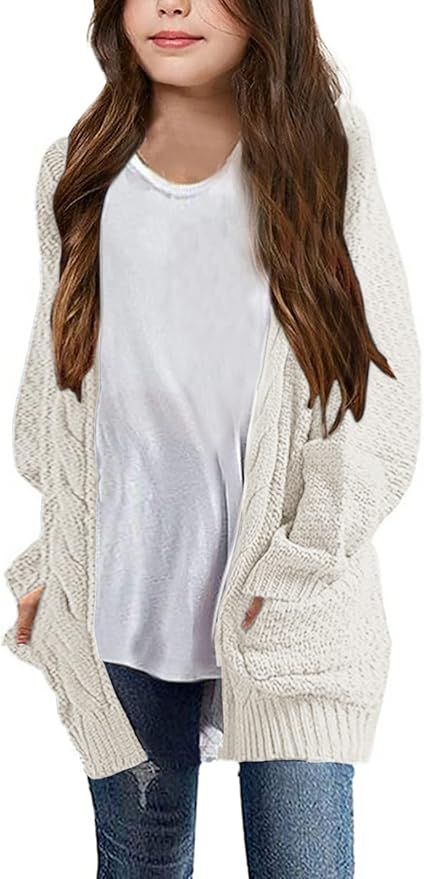 Person wearing a cozy white knit cardigan with blue jeans showcases relaxed casual style from multiple angles.