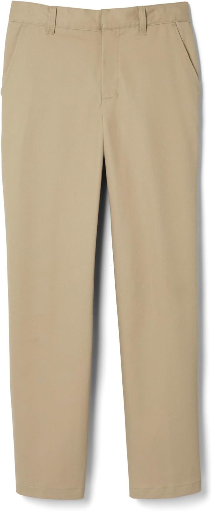 Classic khaki chino pants with straight leg cut and front pockets in light beige color.
