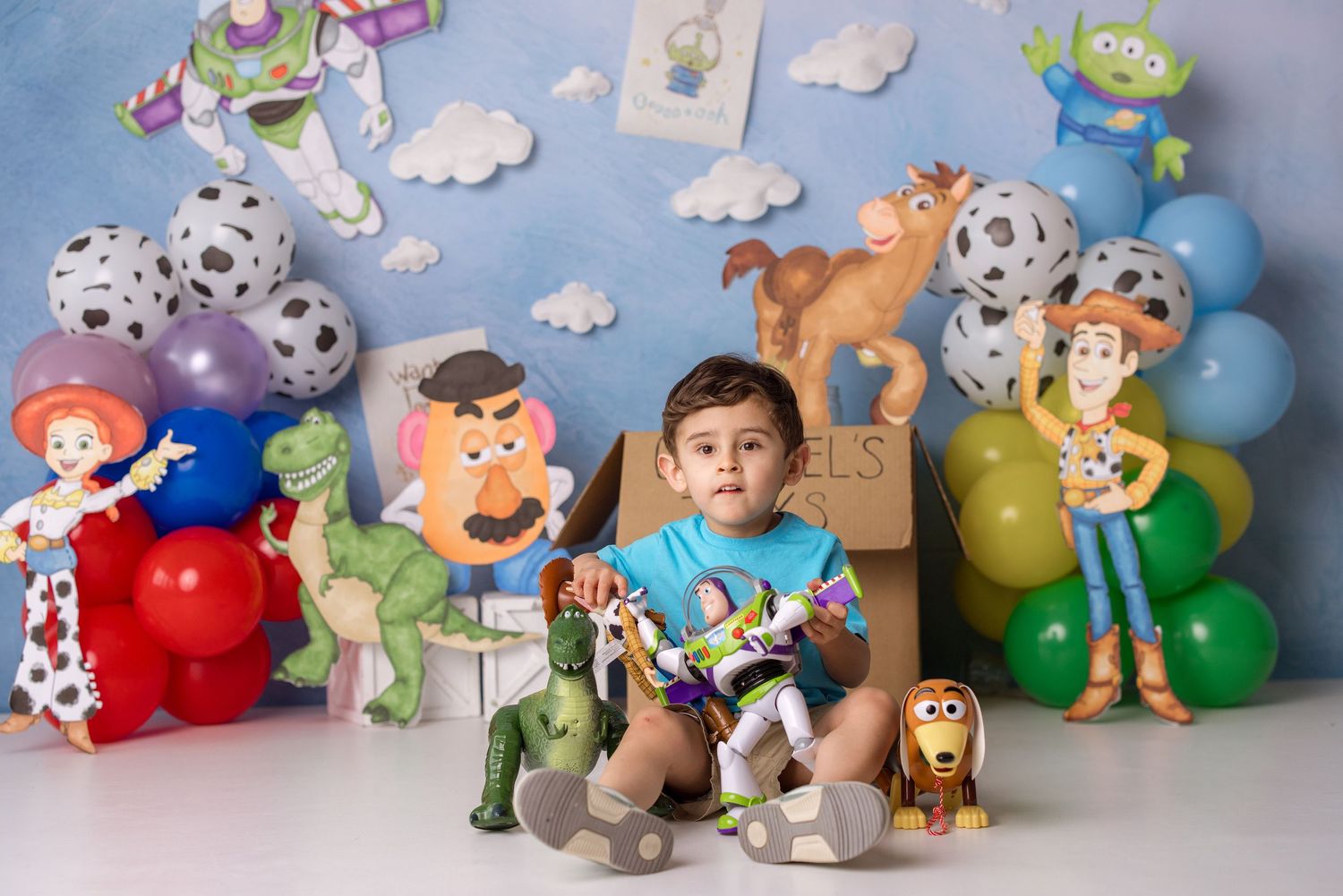 Toy Story themed photo session by Bree Elle Photography in Port Neches, TX studio. Beaumont birthday party ideas.