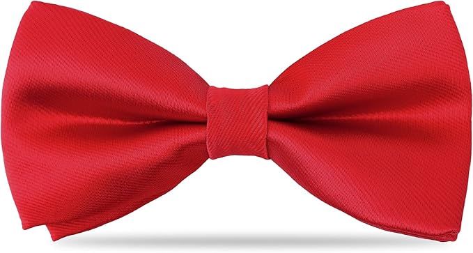 A row of bright red satin bow ties arranged horizontally showing different sizes and styles.