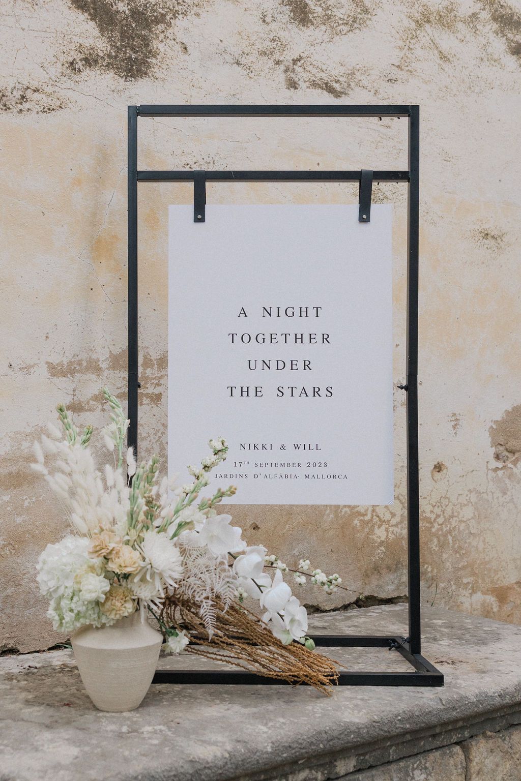 Elegant event signage reading 'A Night Under the Stars' displayed with floral arrangements.