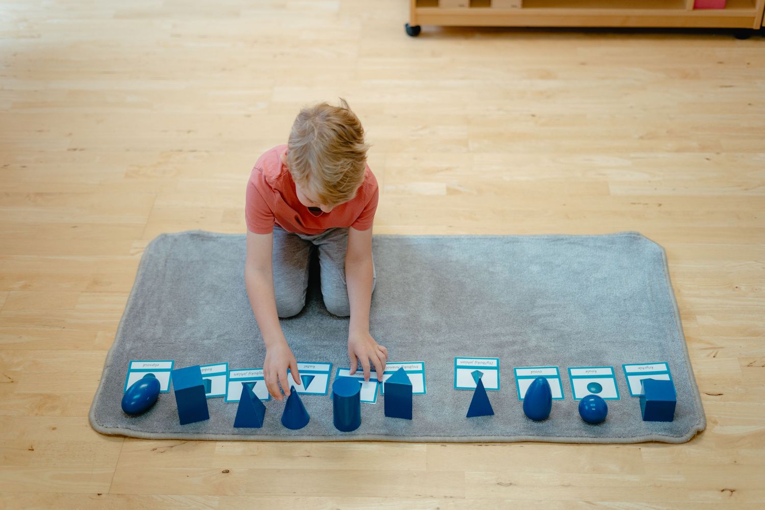 Person in workout gear performs plank exercise sequence on a gray yoga mat on hardwood floor.