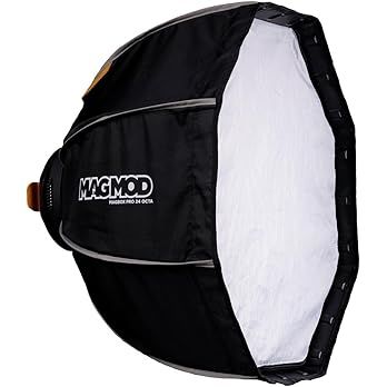 A black and white MagMod professional photography softbox light modifier with reflective interior surface.