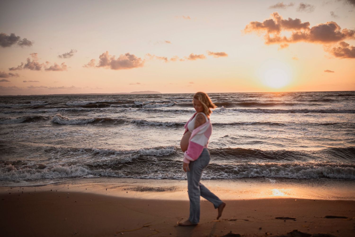 Dramatic sunset beach photo series showing silhouettes of people and surf during golden hour photography session.