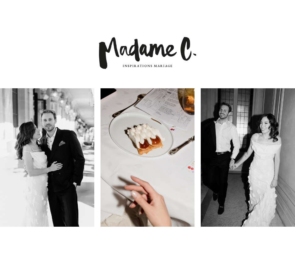 A collection of black and white wedding photographs arranged in a horizontal grid showing various moments from the ceremony.