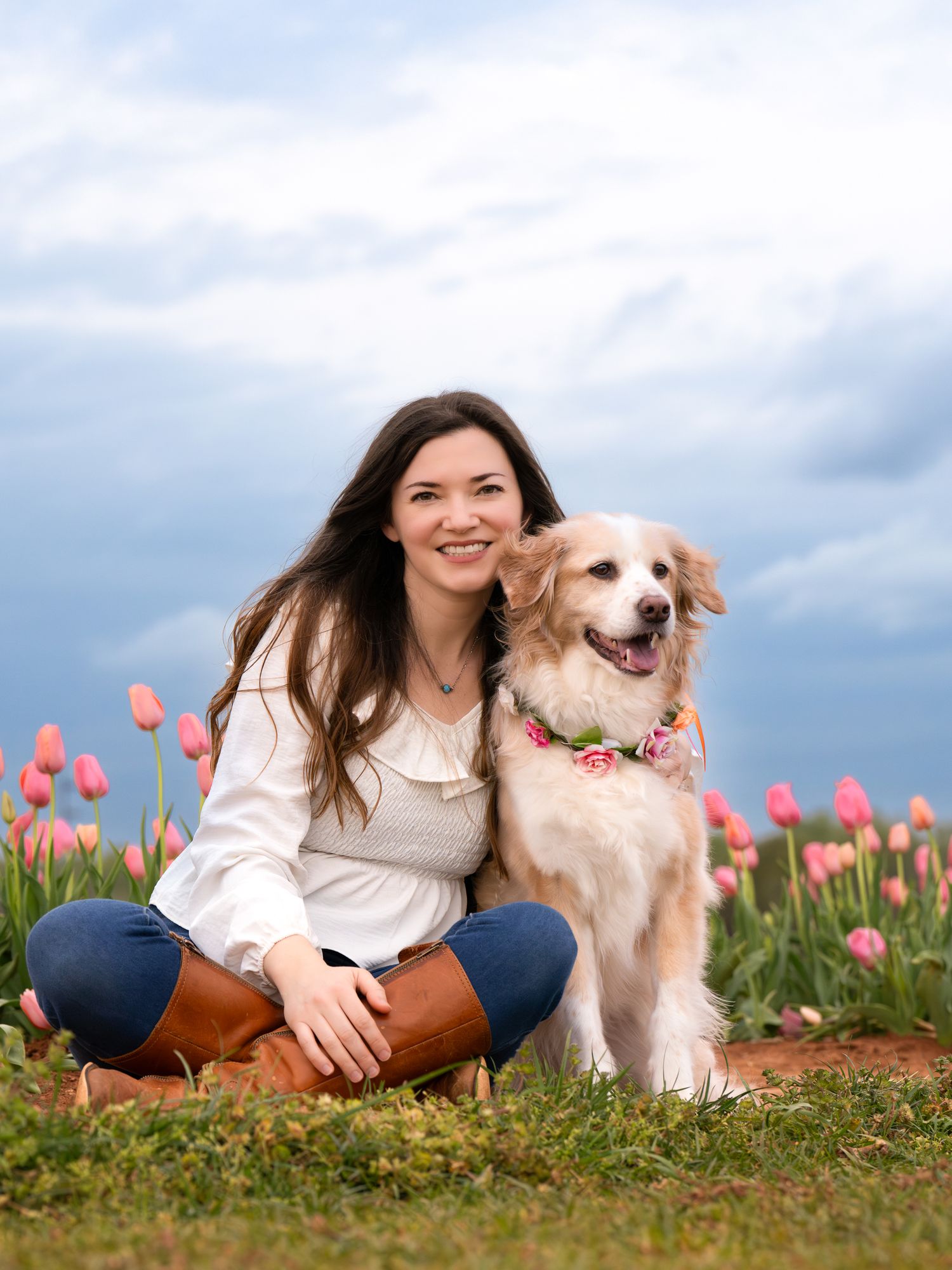 Katie Ziegler Photography. Huntsville, Alabama. Pet & Family Photographer. Tulip fields at the Hubert Family Farms. Cute Dog Photos.