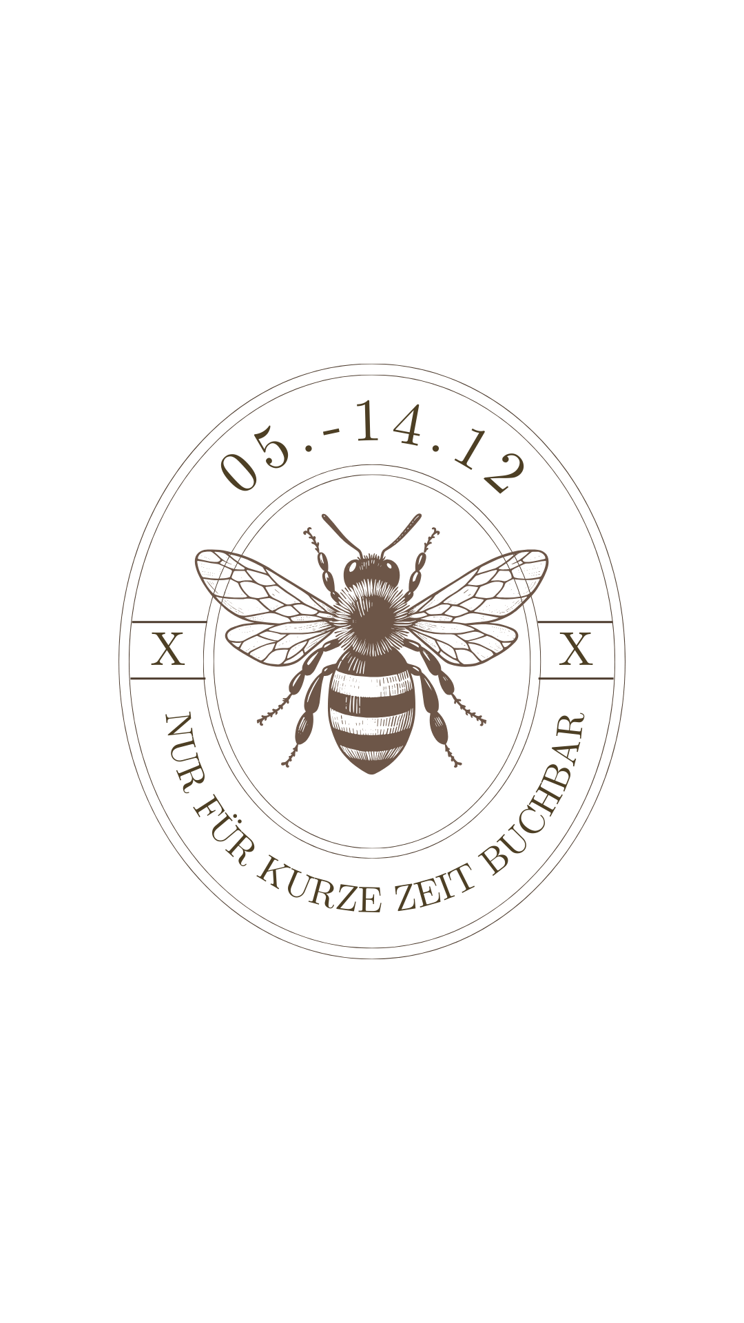 Vintage circular emblem featuring a detailed honey bee illustration with German text and dates 05-14.12.