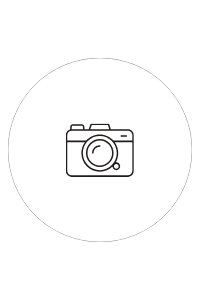 Simple camera icon illustration with lens and viewfinder details, displayed inside a light gray circle on white background.