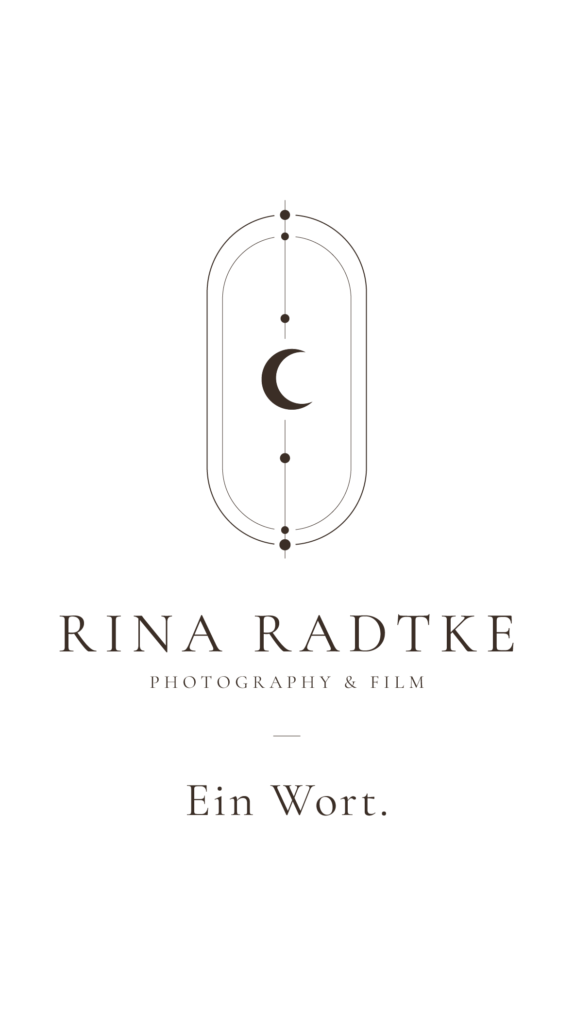 Rina Radtke Photography & Film logo with a crescent moon emblem and the German phrase Ein Wort on white background.