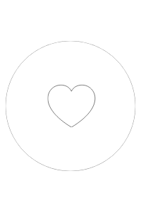 Minimalist heart icon centered inside a large circle, outlined in black on a white background.