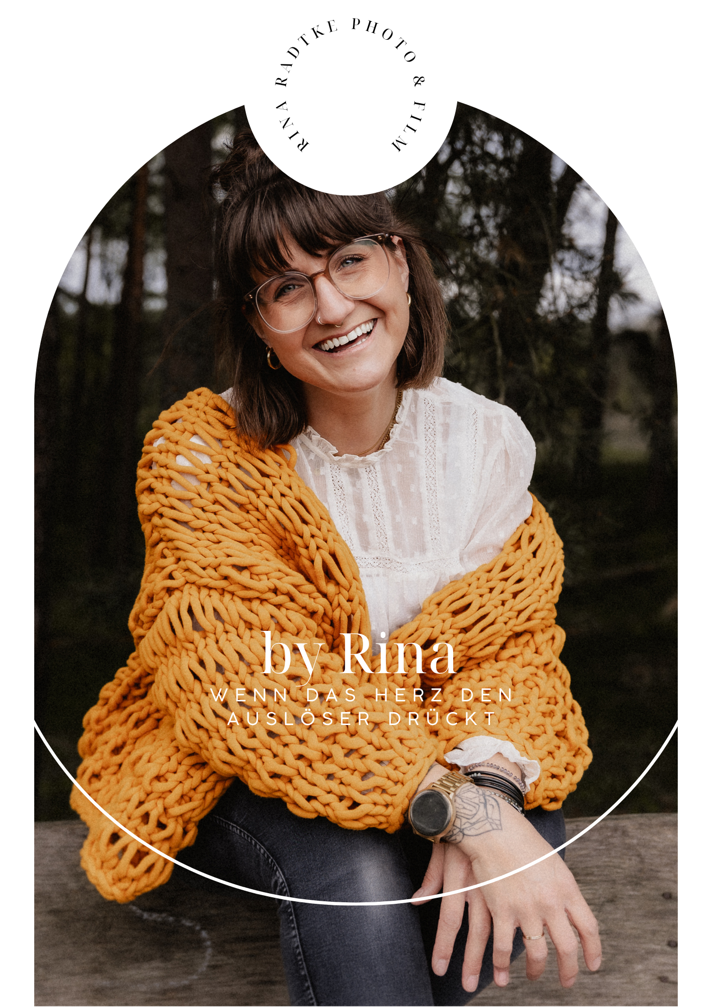 A chunky knit yellow scarf styled with a white sweater and denim, shown in multiple cropped fashion photography angles.