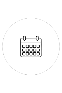 Minimalist calendar icon with grid dates inside a circle, representing scheduling and event planning.