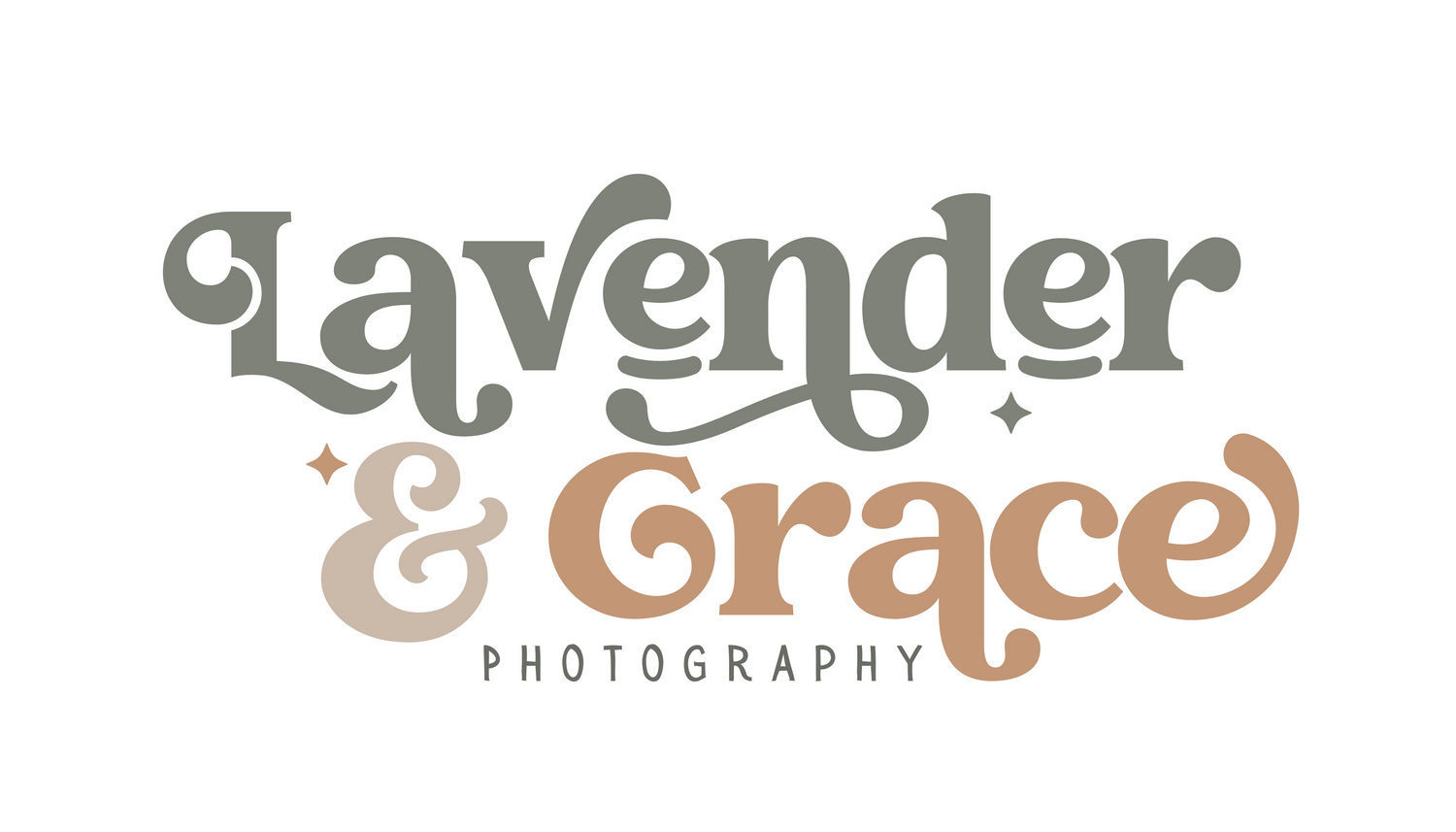 Elegant photography logo design with Lavender & Grace text in muted earth tones.