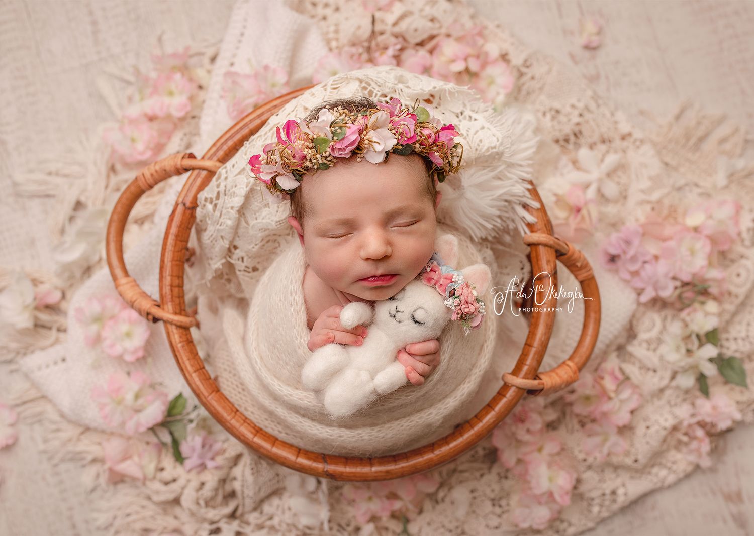 Gorgeous floral images of a beautiful baby girl in a newborn session