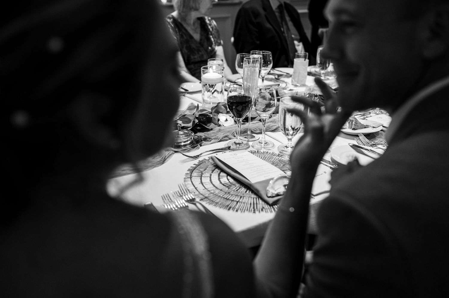 Wedding reception dinner Sarasota Ritz Beach Club B&W