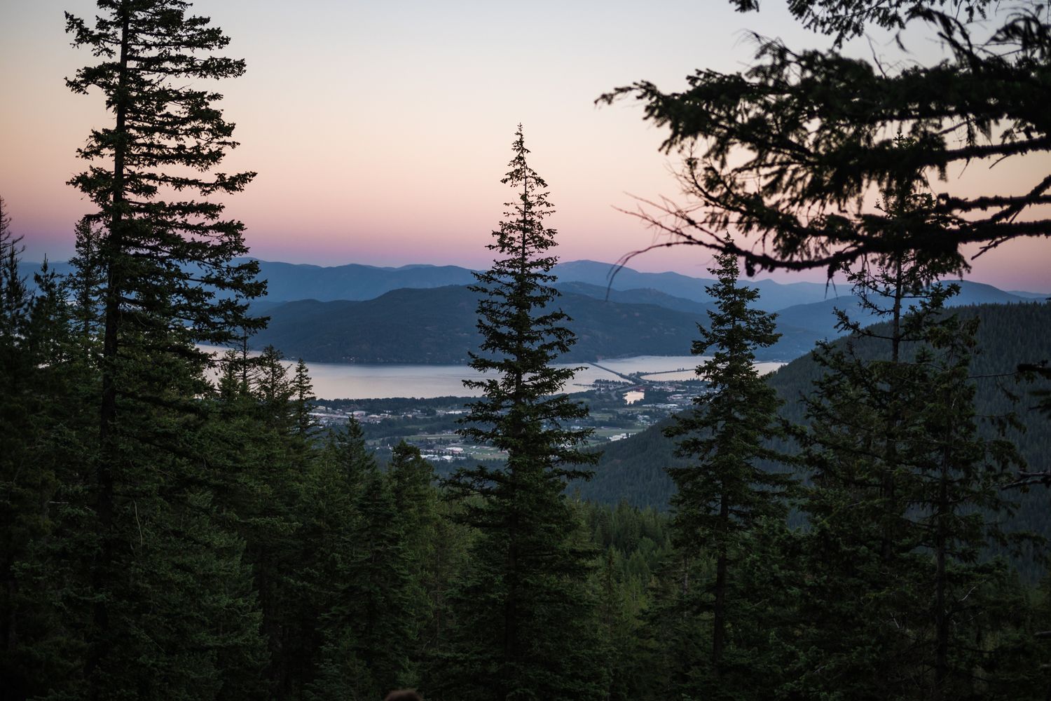 Sandpoint ID view point of lake Pend Orielle and downtown from Schweitzer Mountain