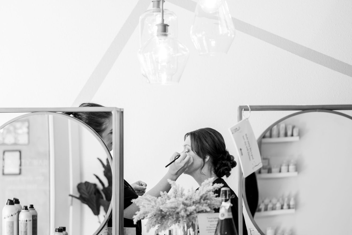 sarasota wedding bridesmaid getting ready black and white