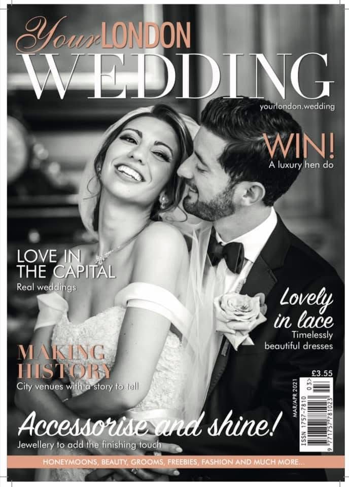 Collection of wedding magazine covers featuring romantic black and white photography and elegant typography.
