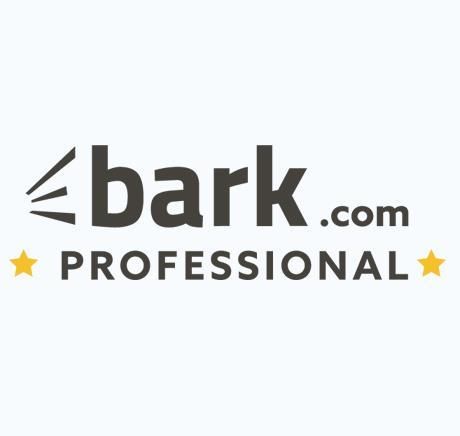 A black and white Bark.com professional logo with two gold stars on a white background.