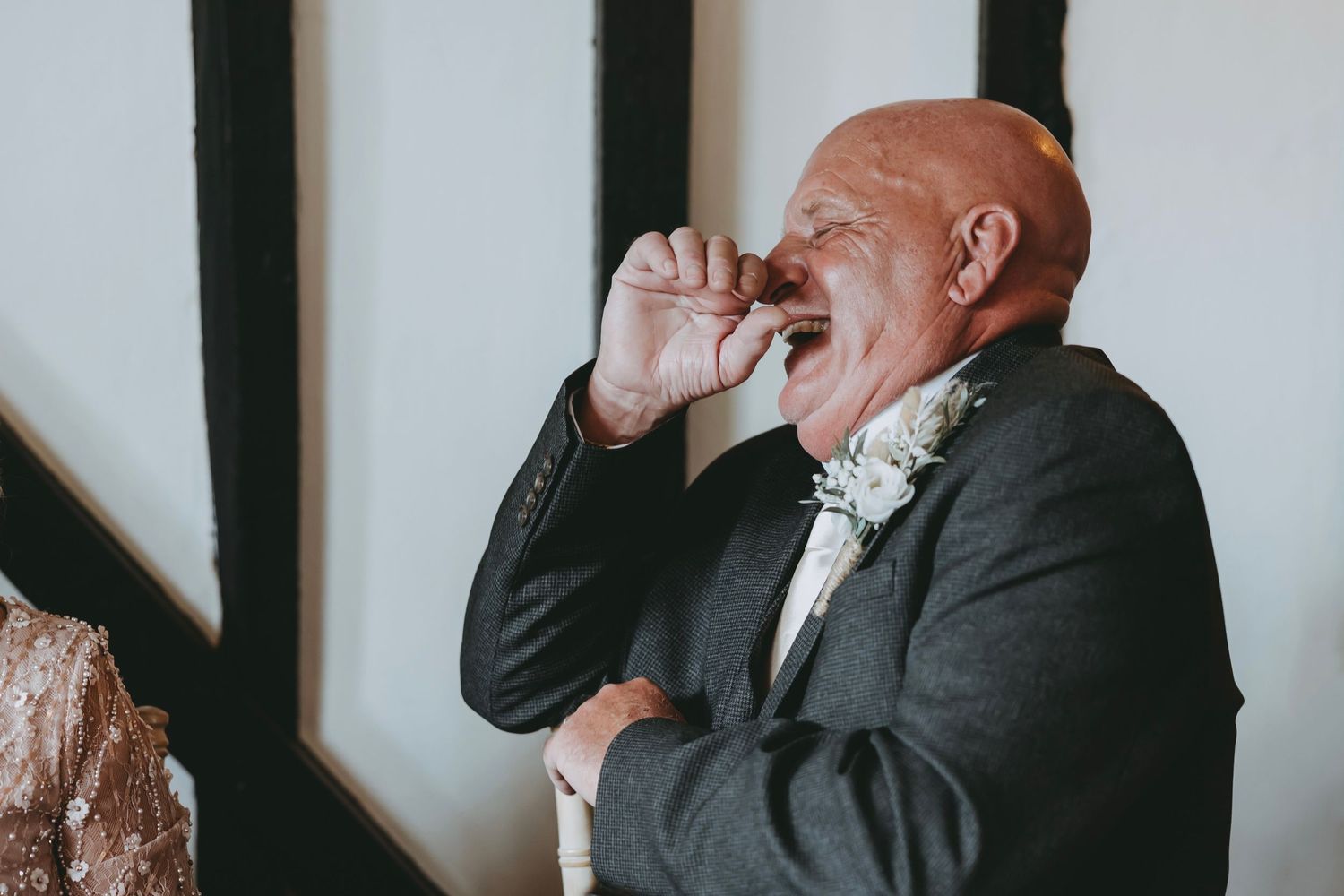 Emotional reactions of wedding guests during reception speeches and toasts.
