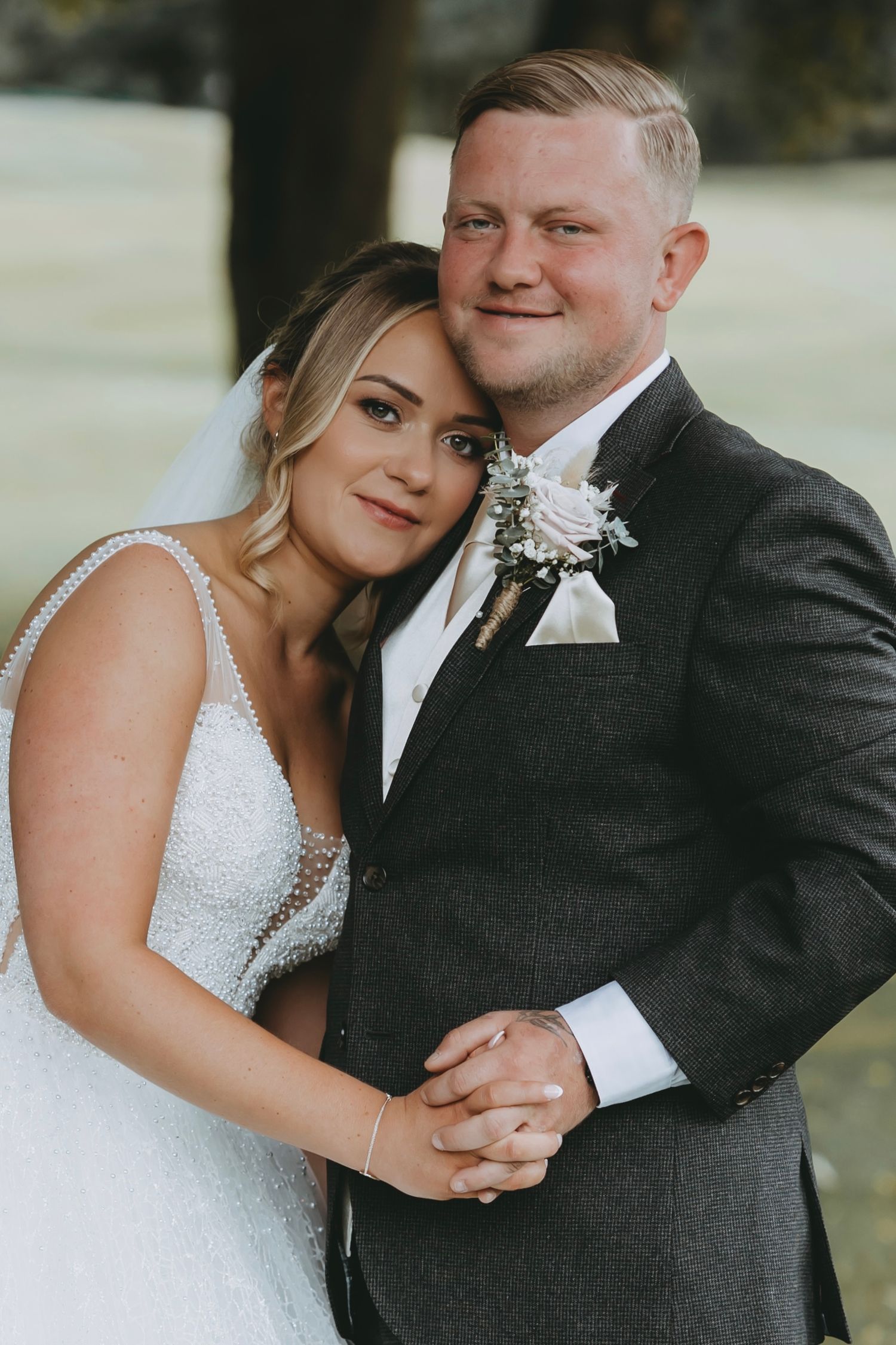 Close-up portraits of a couple sharing intimate moments during their wedding celebration.
