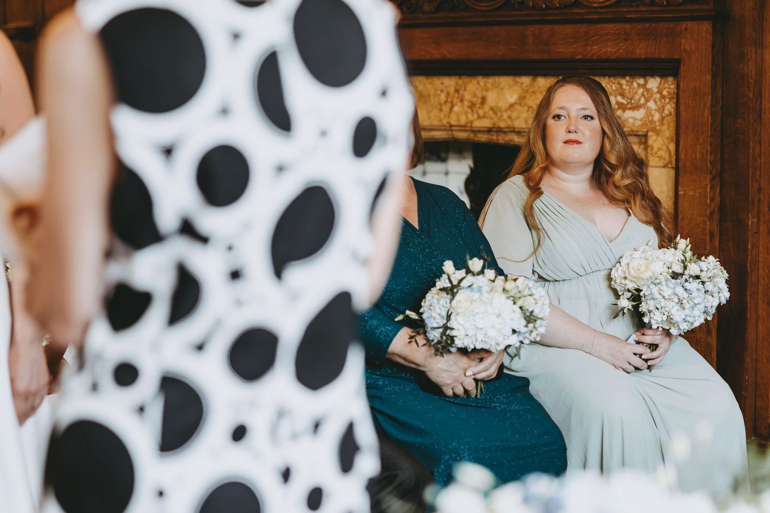 Wedding celebration featuring polka dot decor elements and floral arrangements.
