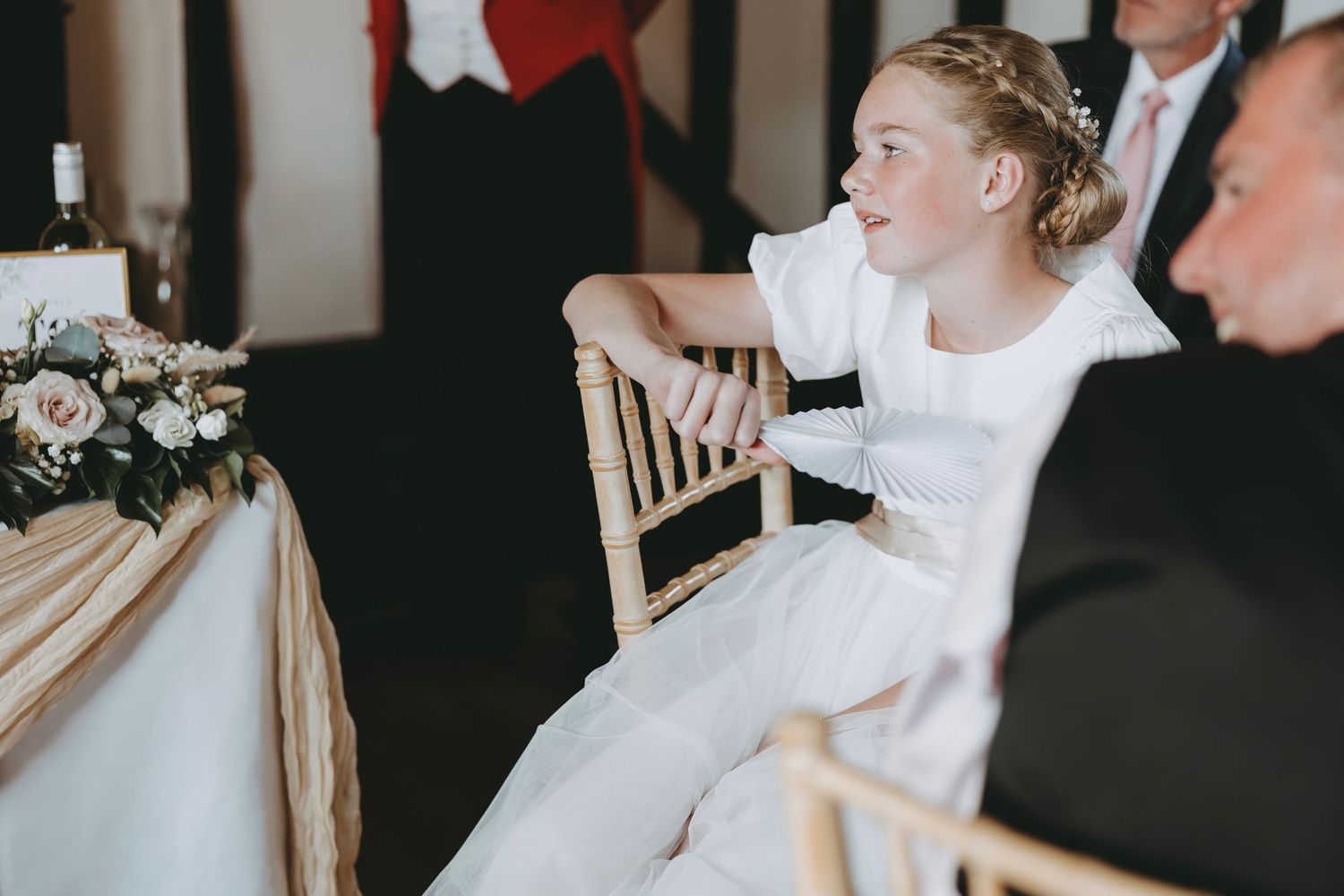 Wedding guests reacting emotionally during reception speeches and toasts.