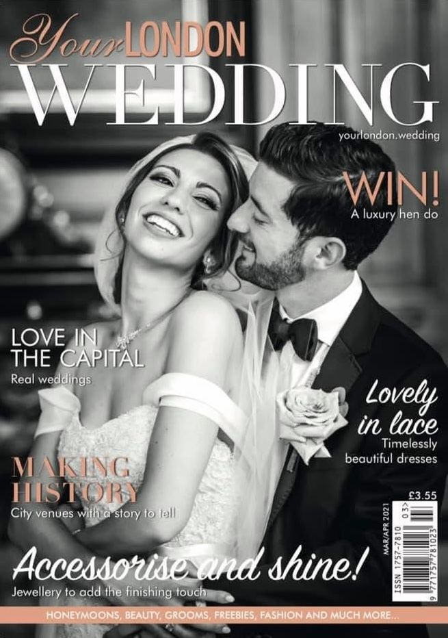 A collection of wedding magazine covers featuring romantic black and white photography and elegant typography.