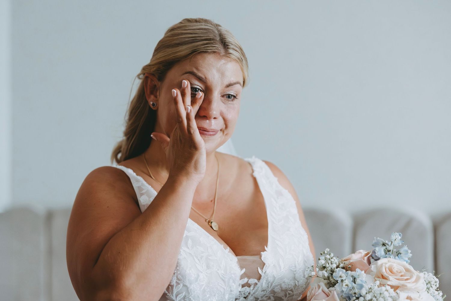 Candid wedding photography sequence showing emotional reactions during a ceremony.