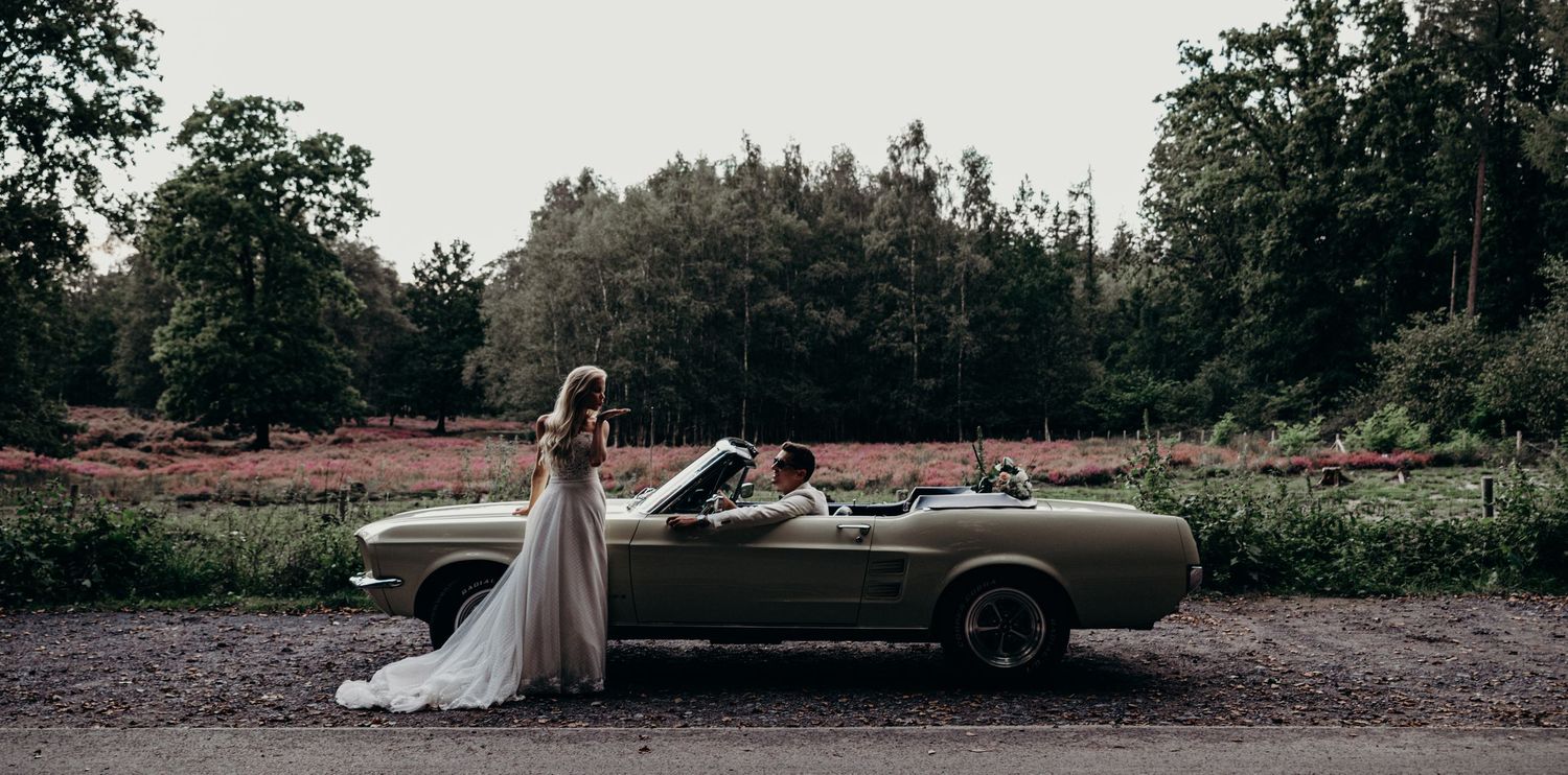 Scenic outdoor wedding photography session in a natural landscape.