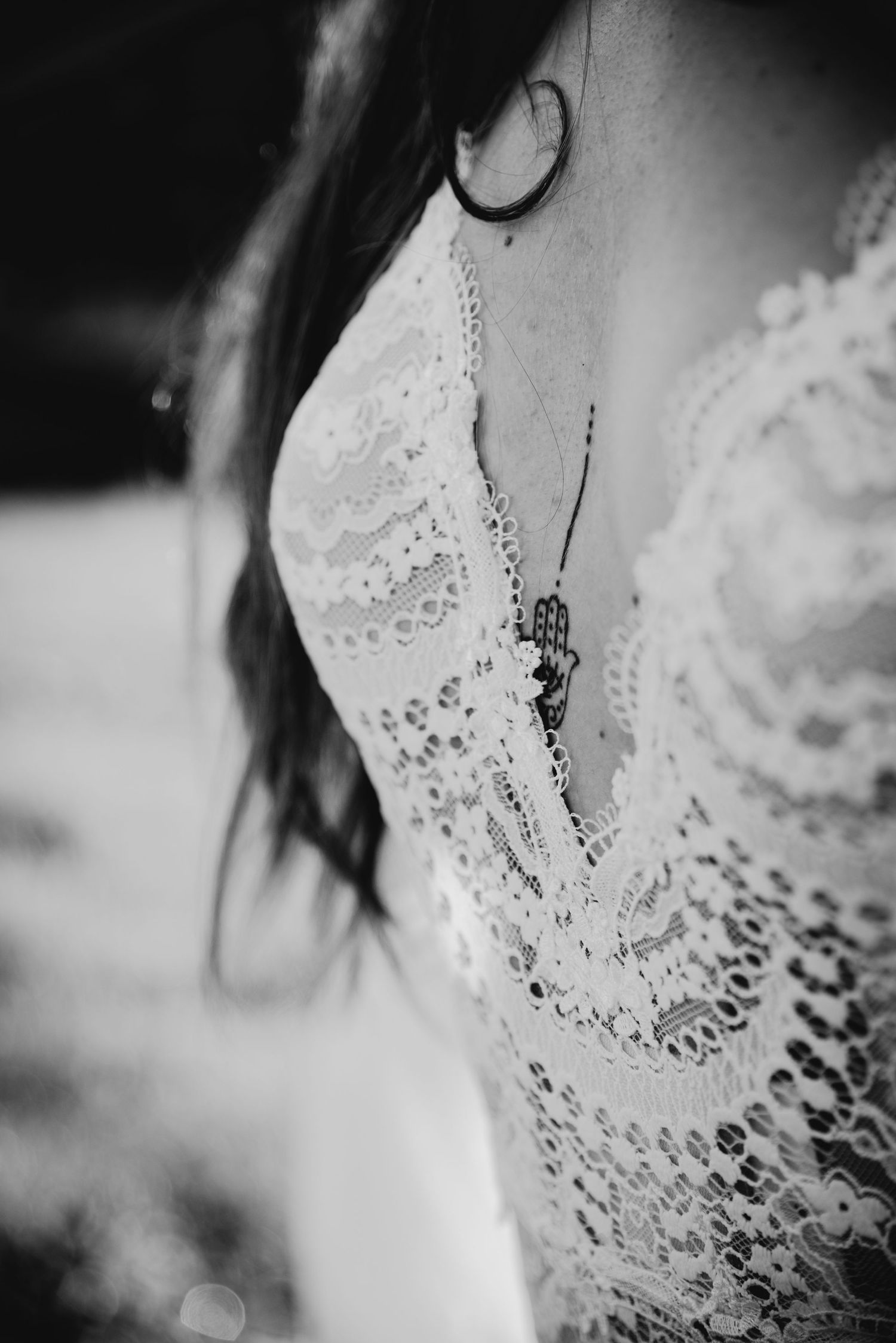 Detailed macro shots showcase the intricate lace patterns of a vintage-inspired wedding dress.