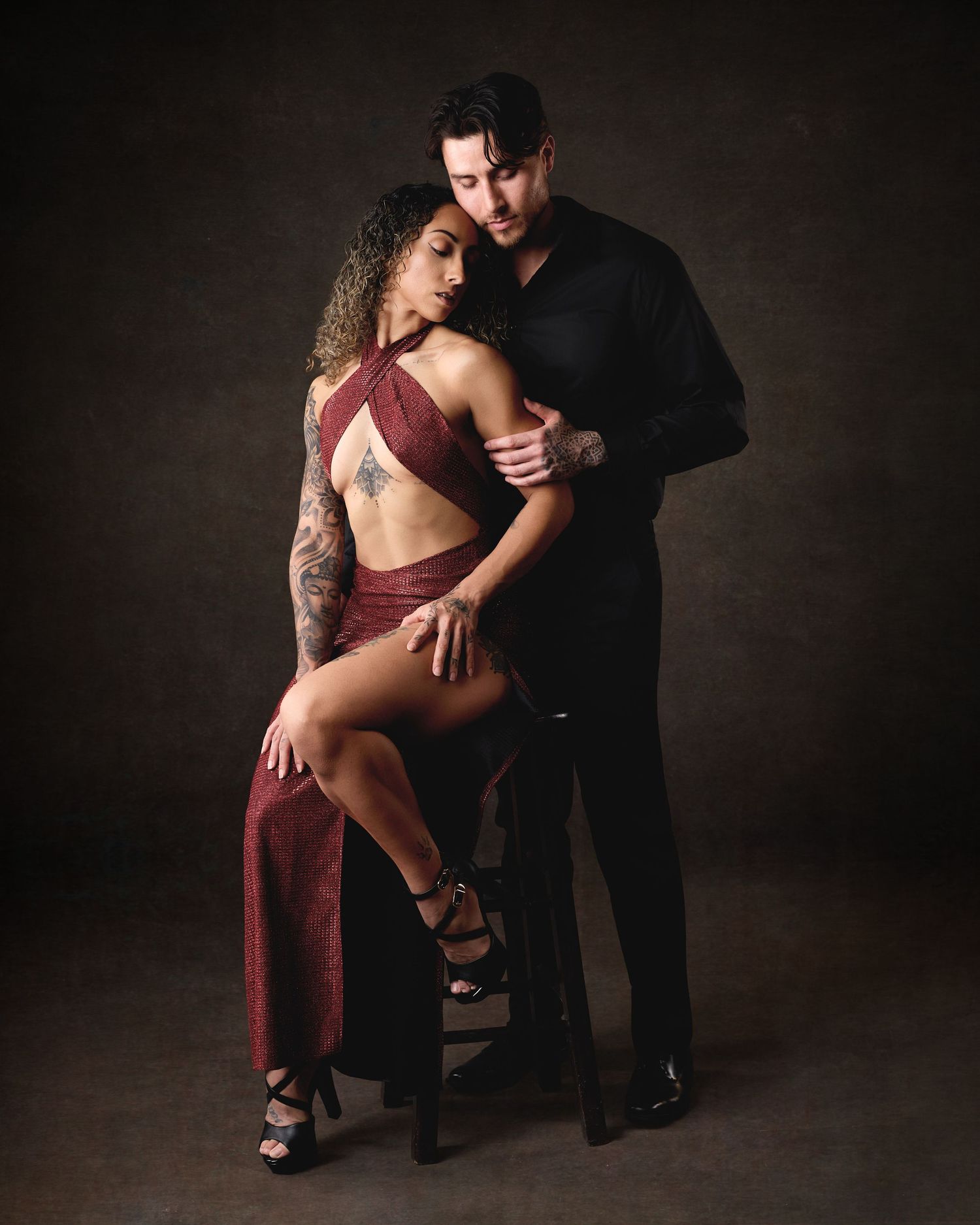 Luxury North Carolina couples boudoir session featuring professional posing, romantic storytelling, and high-end editorial styling.