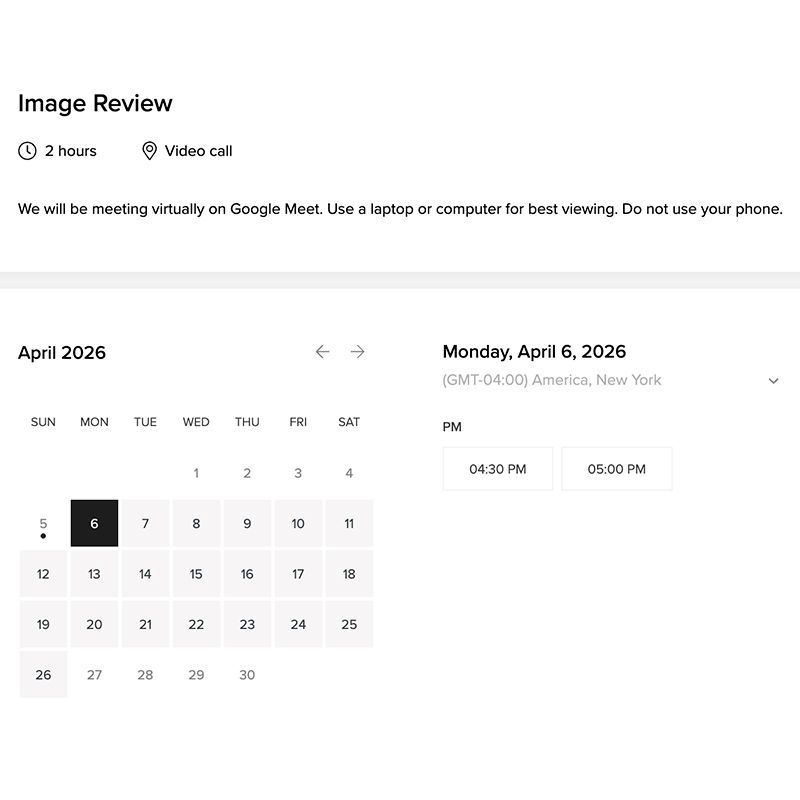 A booking link to schedule an image reveal for a Charlotte Boudoir Session