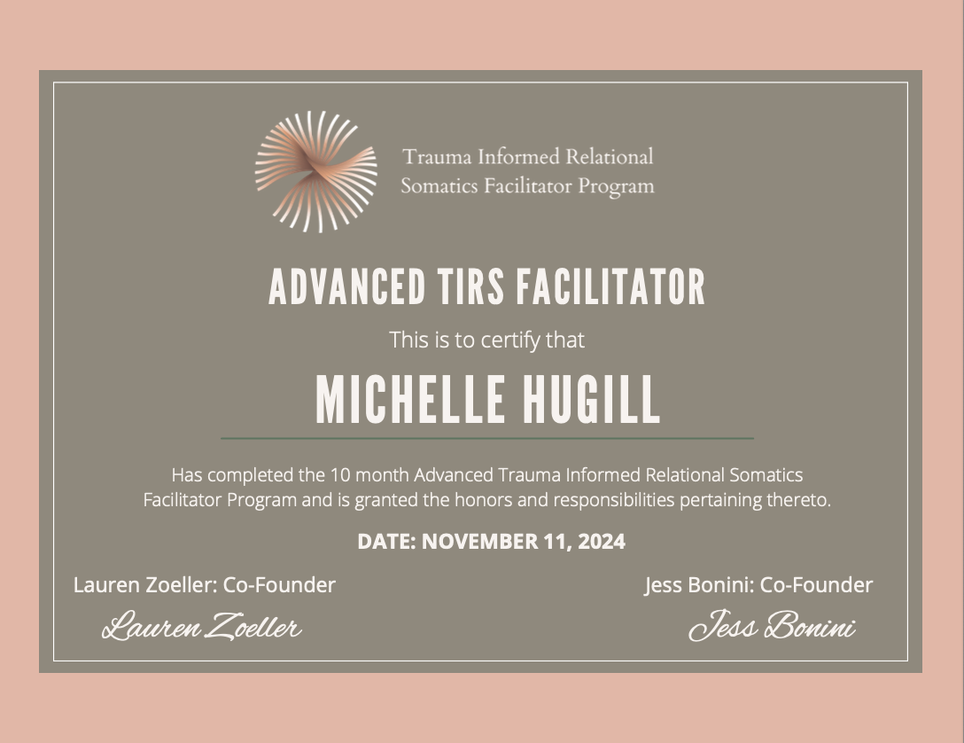 Training certification for Michelle Hugill