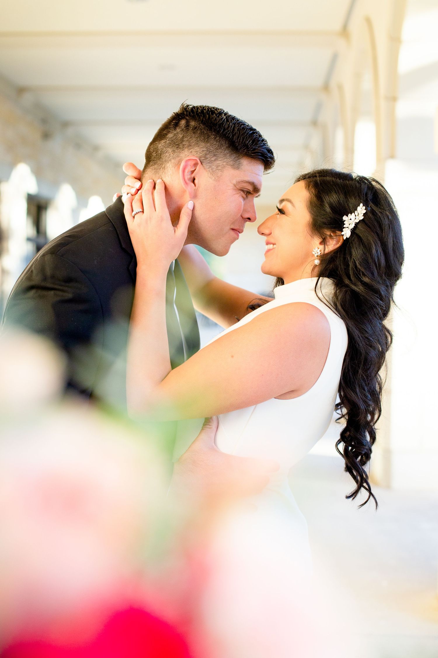 Bride and Groom Elopement at the Comal County Courthouse in New Braunfels Texas photographed by Bella Priscilla Photography.