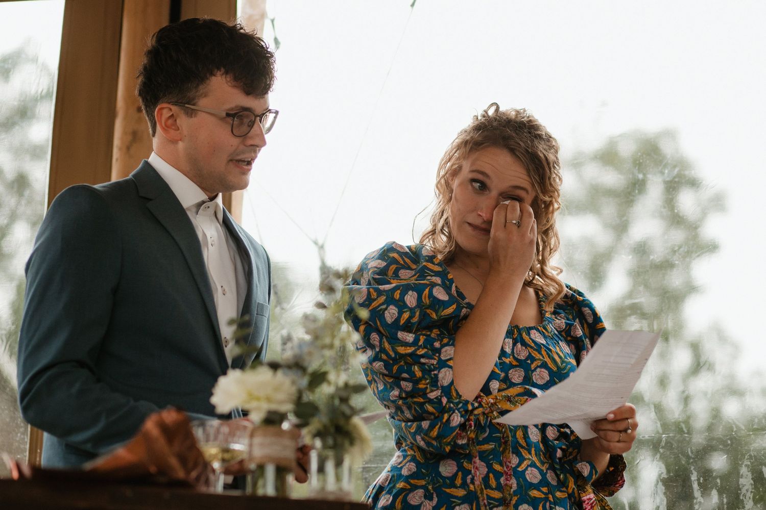 Emotional moments shared between wedding guests during ceremony or reception.
