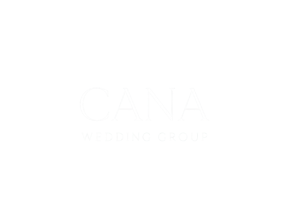 A minimalist white logo for Cana Wedding Group displayed on a clean white background.