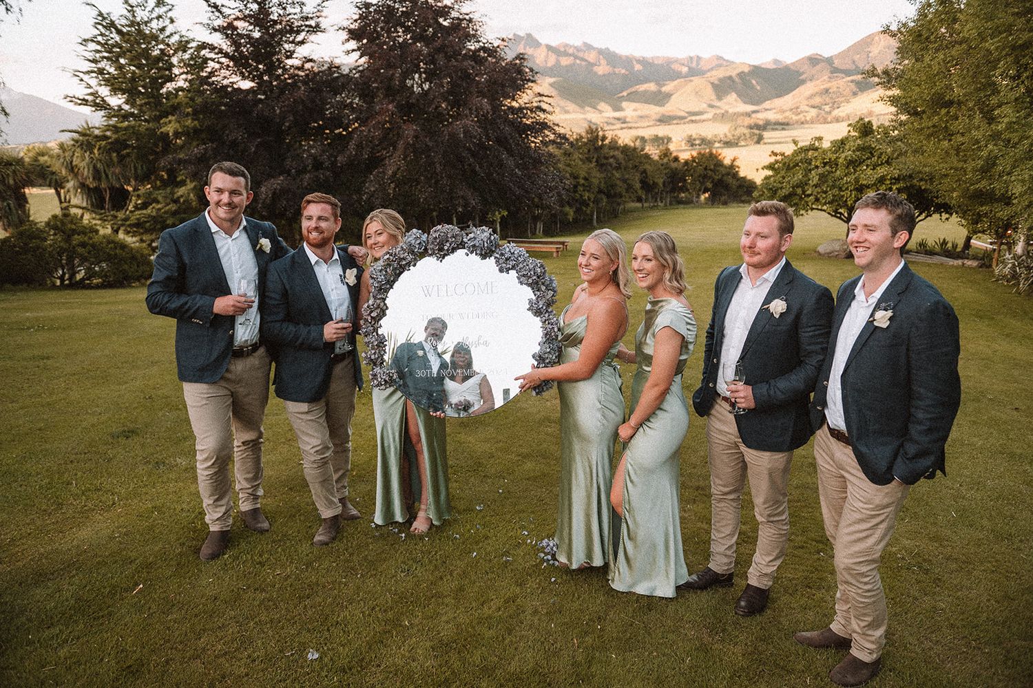Sunset bridal party mirror wanaka