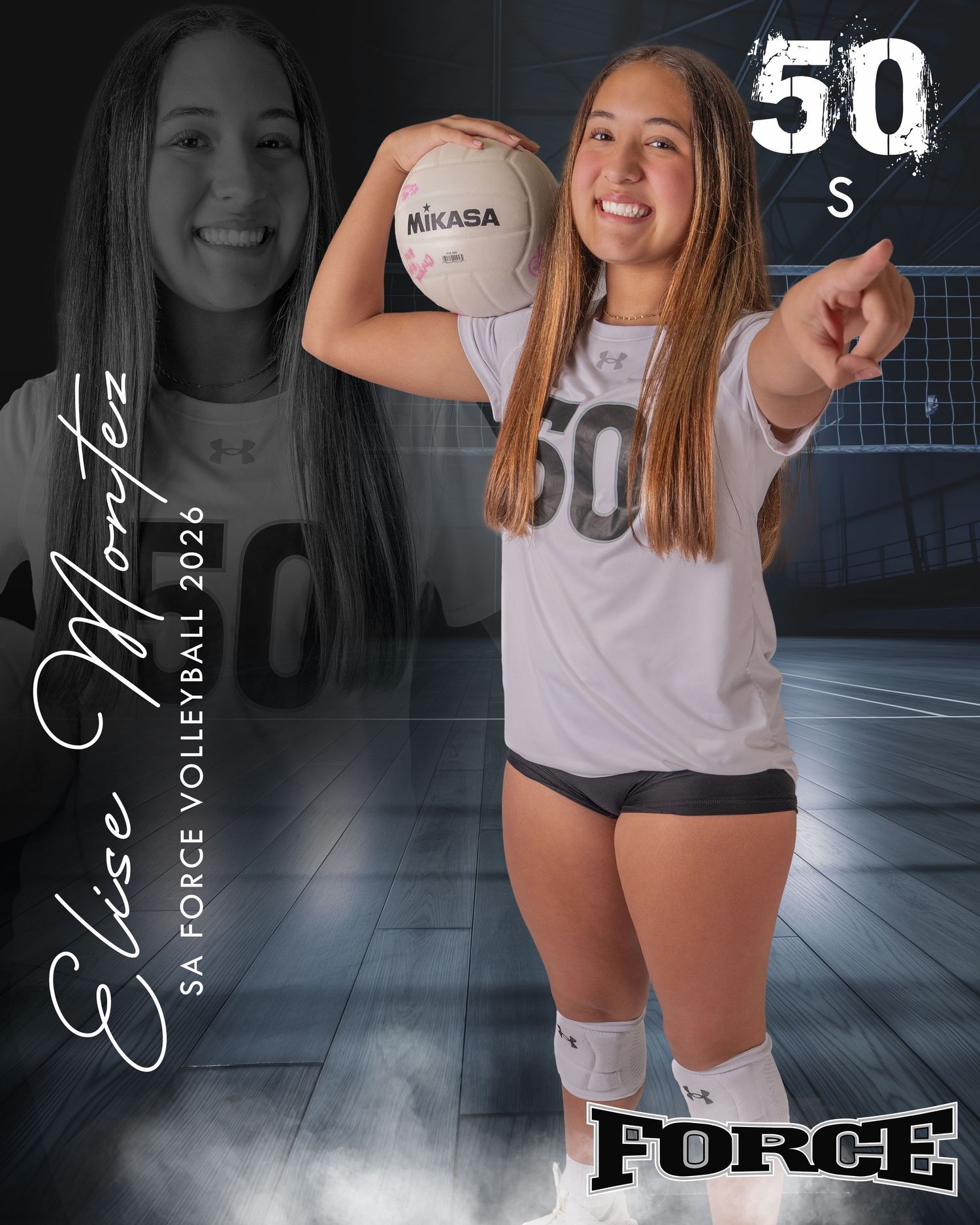 Athletic player in black shorts and white top poses with volleyball in dynamic sports photoshoot.