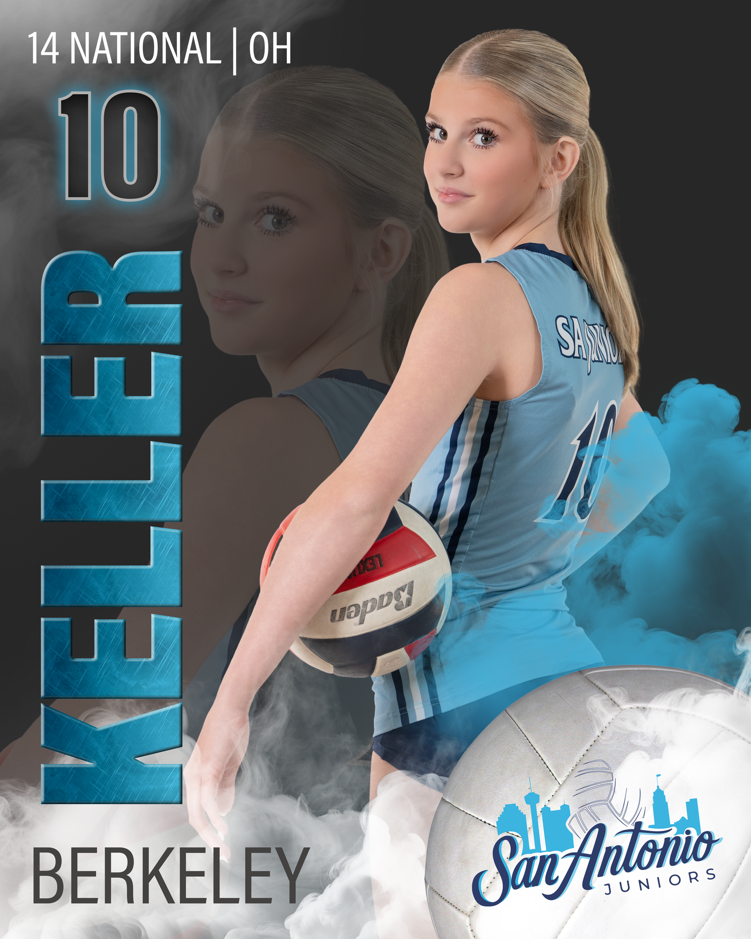 Sports banner for Berkeley player on San Antonio Juniors 14 National team.